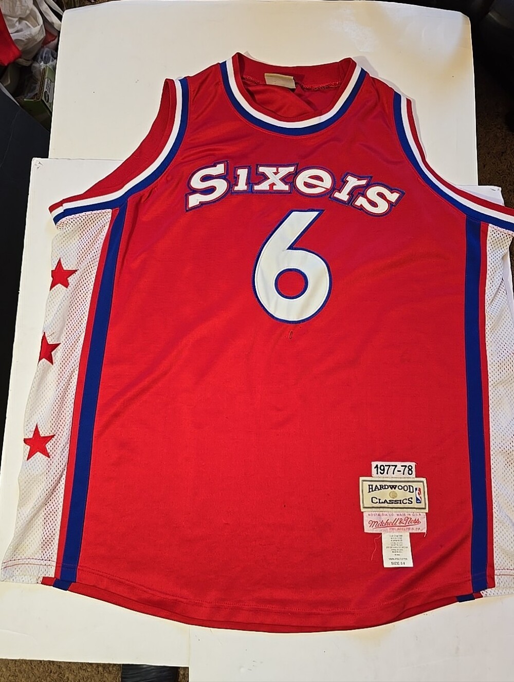 Vintage Dr. J 76ers Mitchell & Ness Red 1977-1978 Hardwood Classic Jersey Sz 54